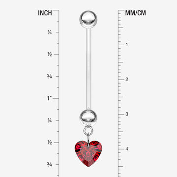 Detail View 1 of Sparkle Heart Gem Dangle Bio-Flex Pregnancy Belly Button Ring-Red